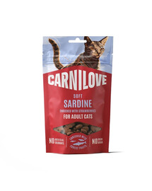 CARNILOVE Soft Snack Cat Sardine 50 g con sardine e fragole, snack morbidi per gatti