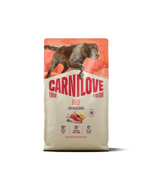 CARNILOVCARNILOVE True Fresh Dog Beef Adult 4 kg cibo secco con carne di manzo fresca per cani adultiE True Fresh Dog Beef Adult 4 kg sucha karma ze świeżą wołowiną dla dorosłych psów