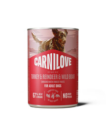 CARNILOVE Dog Can Turkey and Reindeer and Wildboar 400g pâté con tacchino, renna e cinghiale per cani adulti