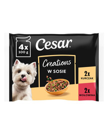 CESAR Creations Pollo con piselli e Manzo con carote in salsa 4×100 g cibo umido per cani adulti