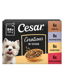CESAR Creations Mix di Sapori (manzo, pollo, agnello, tacchino) 24 x 100g cibo umido per cani adulti