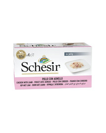 SCHESIR Pollo con Agnello in Gelatina 4x85 g cibo umido per cani