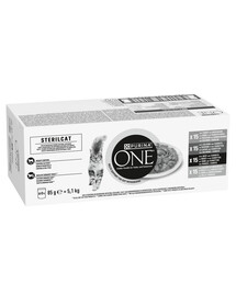 PURINA ONE Sterilcat Meat and Vegetables Adult 60x85g con tacchino, salmone, manzo e pollo, per gatti sterilizzati