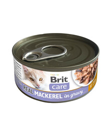BRIT Care Cat Real Mackerel in Gravy 80 g filetti di sgombro in brodo, cibo umido per gatti