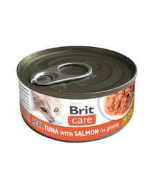 BRIT Care Cat Real Tuna with Salmon in Gravy 80 g filetti di tonno e salmone in brodo, cibo umido per gatti