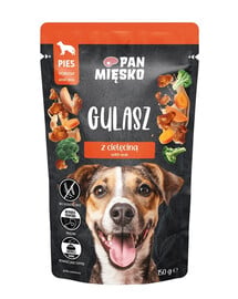 PAN MIĘSKO Gulasch di tacchino e vitello cibo umido per cani 150g