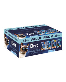 BRIT Premium by Nature Cat Adult Fillets in Gravy Value Pack Filetti di carne e pesce in salsa per gatti adulti 48x85 g