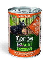 MONGE BWild Mini Adult senza cereali bocconcini maltagliati in salsa 400g anatra con zucca e zucchine