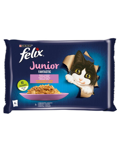 FELIX FANTASTIC Junior Gusti misti in gelatina (pollo, salmone) 4x85g cibo umido per gatti