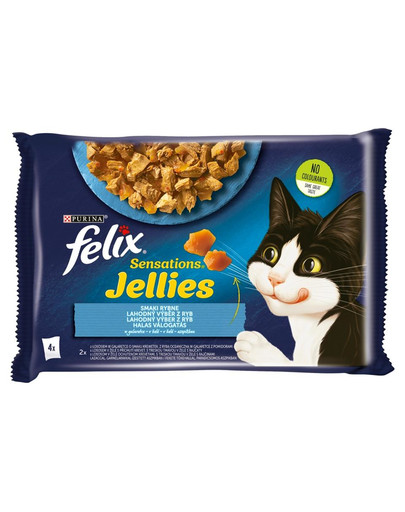 FELIX Sensations Jellies Aromi di pesce in gelatina (salmone e gamberetti, pesce oceanico con pomodori) 85g cibo umido per gatti