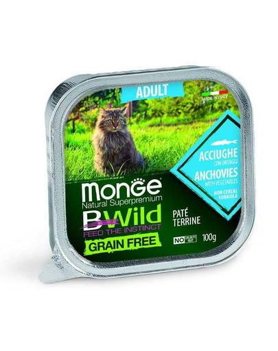 MONGE Bwild Cat Adult Cibo per gatti con acciughe 100g