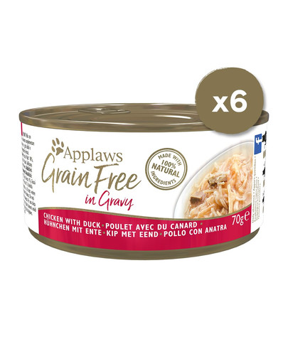 APPLAWS Cat Tin Grain Free Cibo umido per gatti pollo con anatra in salsa 6x70 g