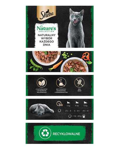 SHEBA Nature’s Collection in vaschetta 85g Alimento umido completo per gatti adulti bocconcini con salmone guarniti con piselli in salsa