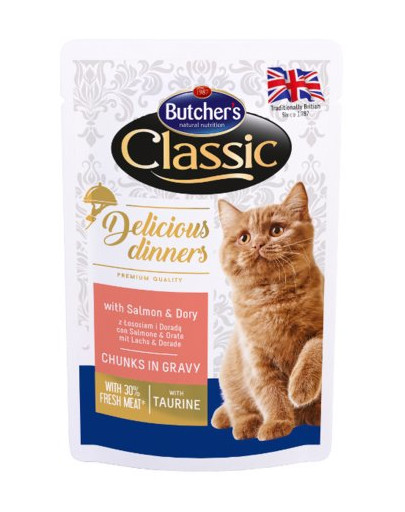 BUTCHER'S BUTCHER'S Classic Delicious Dinners con salmone e dorado in salsa 24 x 100 g