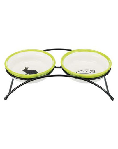 TRIXIE Set di ciotole, bianco/verde, ceramica/metallo, 2 × 0.3 l/o 13 cm