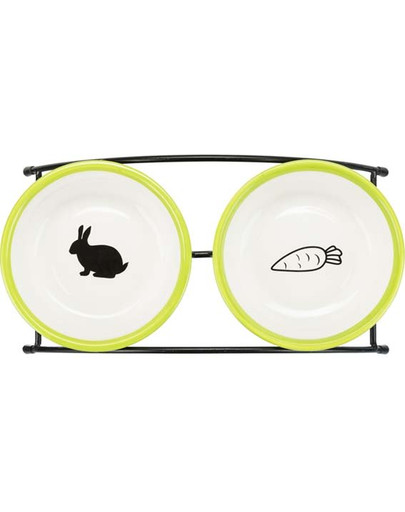 TRIXIE Set di ciotole, bianco/verde, ceramica/metallo, 2 × 0.3 l/o 13 cm