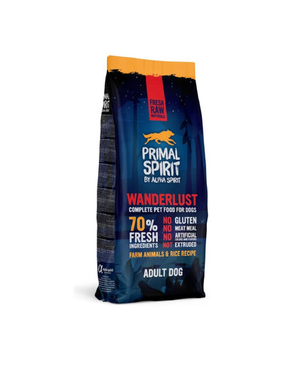 PRIMAL SPIRIT Wanderlust cibo morbido per cani pollo e riso 12 kg