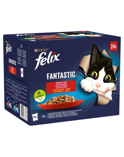 FELIX FANTASTIC Sapori di campagna in gelatina (pollo, manzo, coniglio, agnello) 24x85 g - cibo umido per gatti