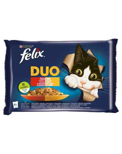 FELIX Duo Country Flavours in gelatina (manzo e pollame, pollo e cannella, agnello e vitello, tacchino e fegato) 4x85g alimenti per gatti