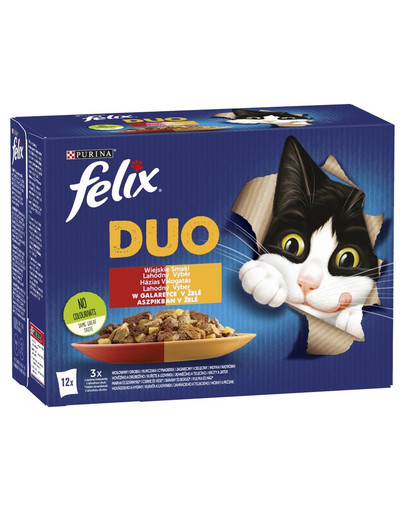 FELIX Duo Country Flavours in jelly (manzo e pollame, pollo e zinco, agnello e vitello, tacchino e fegato) 12x85g cibo per gatti 12x85g