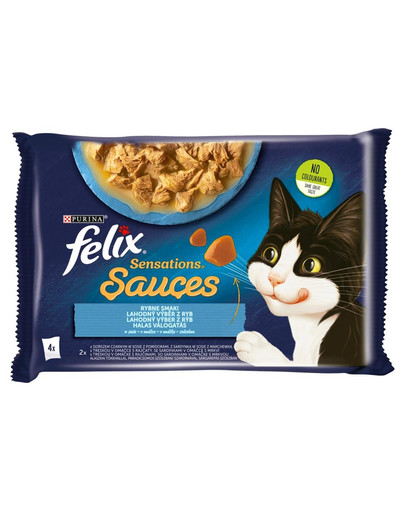 FELIX Sensations Sauce Fish Sapori in salsa (merluzzo nero con pomodori, sardine con carote) 4x85g cibo umido per gatti