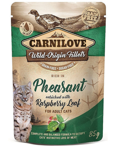 CARNILOVE Cat Pouch Pheasant & Raspberry leaves 85g foglie di fagiano e lampone