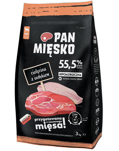 PAN MIĘSKO Vitello con tacchino per razze di media taglia 3 kg