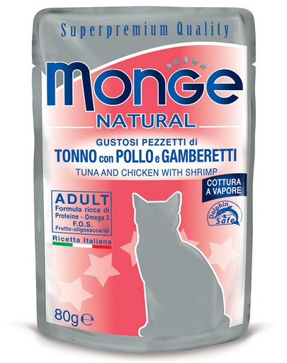 MONGE Cibo per gatti Tonno con pollo e gamberetti 80 g