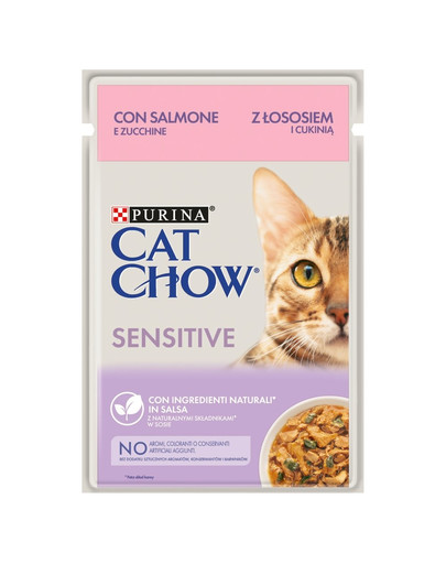 PURINA CAT CHOW Sensitive con salmone e zucchine in salsa 26 x 85 g