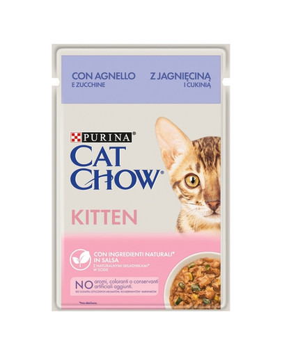 PURINA CAT CHOW Kitten con agnello e zucchine in salsa per gattini 26 x 85 g