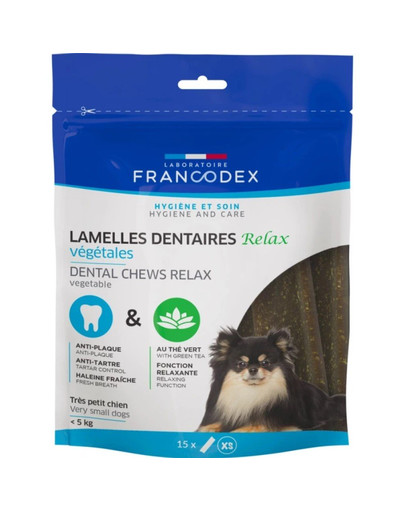 FRANCODEX RELAX mini strisce da masticare per la rimozione del tartaro e degli odori 114 g/ 15 strisce