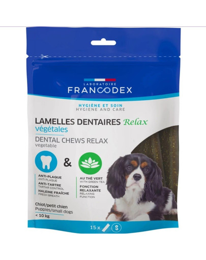FRANCODEX RELAX piccole strisce da masticare per rimuovere tartaro e odori 228 g/15 strisce