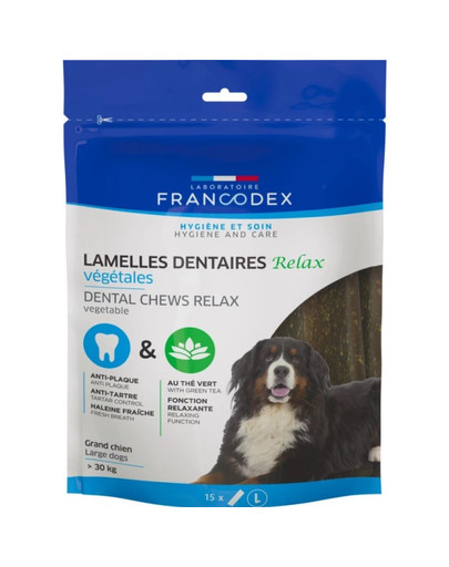 FRANCODEX RELAX strisce da masticare grandi per rimuovere tartaro e odori 502,5 g/15 strisce