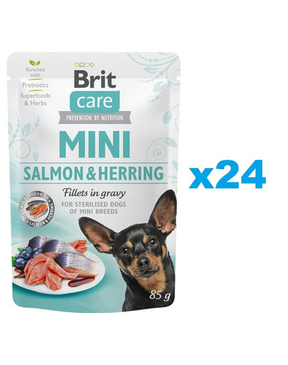 BRIT Care Mini Pouch Salmone e aringhe Sterilised 24x85g cibo umido per cani sterilizzati di piccola taglia