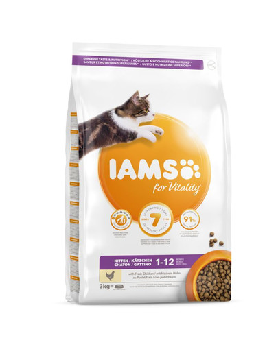 IAMS for Vitality Kitten cibo secco per gattini con pollo fresco 3 kg