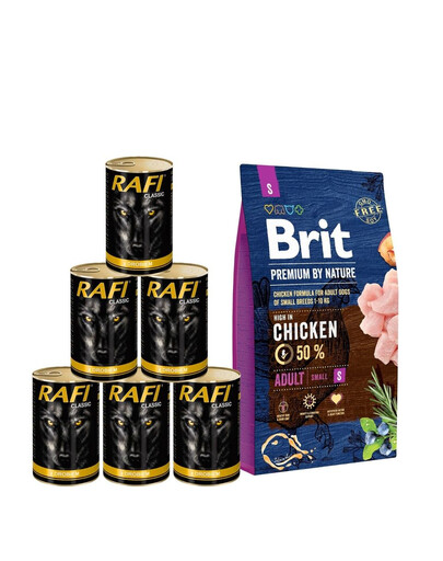 BRIT Premium By Nature Adult Small S 8 kg + cibo umido con pollame 6x1240 g