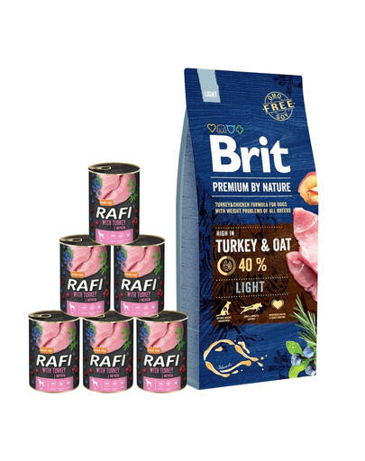 BRIT Premium By Nature Light 15kg + cibo umido con tacchino 6 x 400g