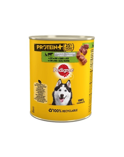PEDIGREE Protein+ Adult 800g - Alimento umido completo per cani adulti, con mousse di anatra e manzo