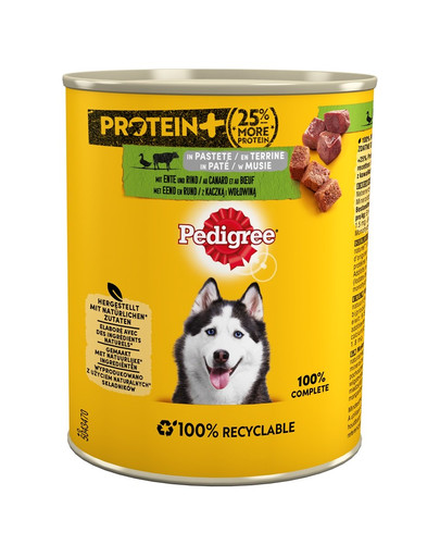 PEDIGREE Protein+ Adult 12x800g di cibo umido per cani adulti con mousse di anatra e manzo
