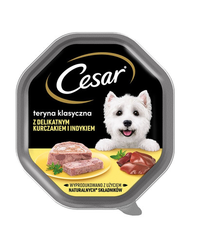 CESAR vaschetta 14x150 g di alimento umido completo per cani adulti con pollo e tacchino teneri