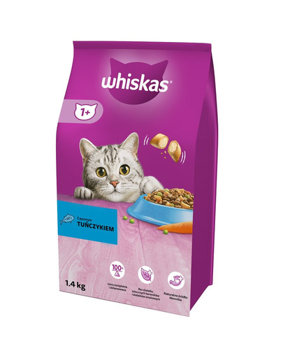 WHISKAS Adult 1,4 kg alimento secco completo per gatti adulti con delizioso tonno