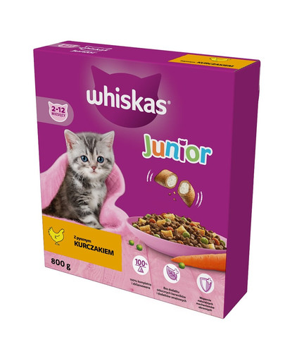 WHISKAS Junior 5x800 g alimento secco completo per gattini con delizioso pollo