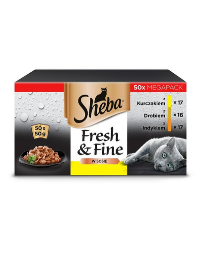 SHEBA Fresh&Fine 50x50 g Bustine di salsa di pollo, pollame e tacchino