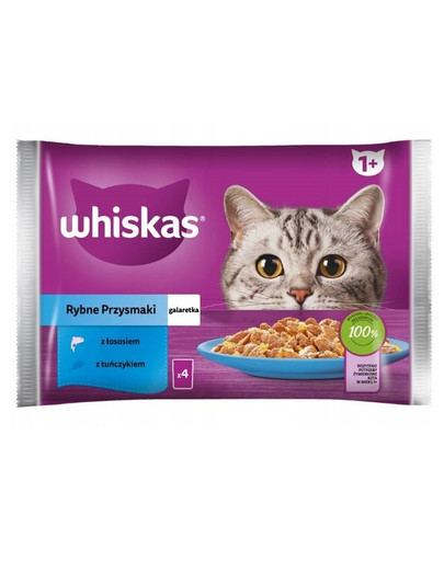 WHISKAS Adult in bustina 4x85g Alimento umido in gelatina con salmone e tonno