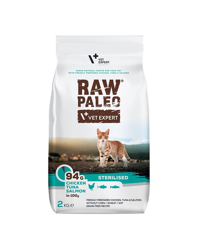 VETEXPERT Raw Paleo Sterilised Chicken&Tuna&Salmon per gatti sterilizzati 2kg