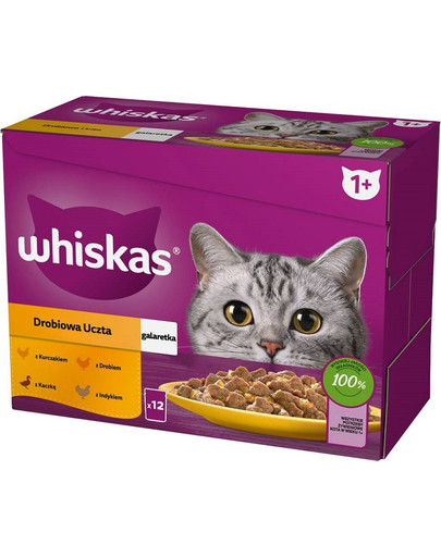 WHISKAS Adult in bustina 12x85g cibo umido in gelatina per gatti adulti pollo, anatra, pollame, tacchino