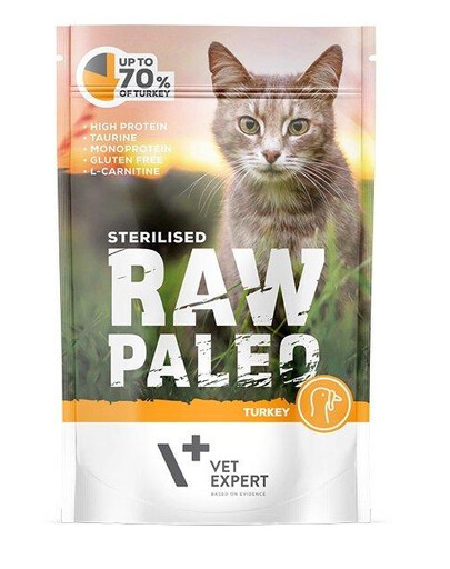 VETEXPERT RAW PALEO Sterilised turkey 100g cibo umido per gatti sterilizzati tacchino