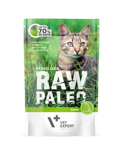 VETEXPERT RAW PALEO Sterilised game 100g cibo umido per gatti sterilizzati carne di cinghiale