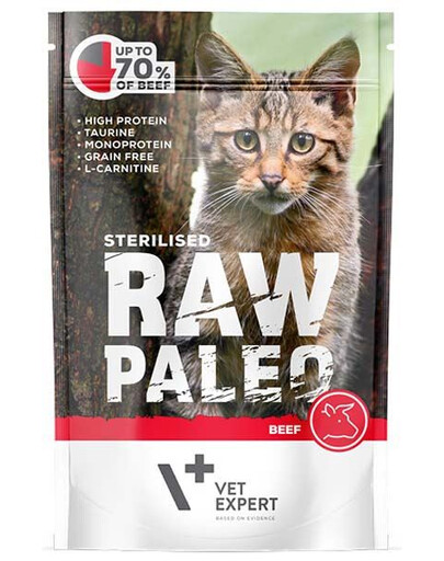 VETEXPERT RAW PALEO Sterilised beef 100g cibo umido per gatti sterilizzati manzo