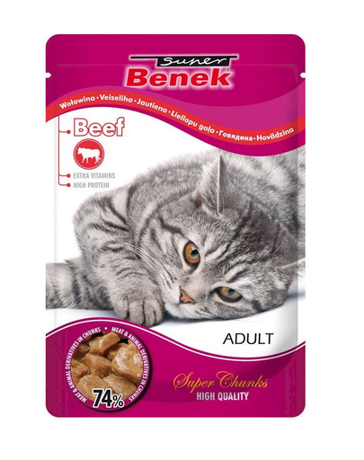 BENEK Super bustina per gatti con pezzi di manzo in salsa 100g